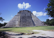 Pyramid of the Magician East Side at Uxmal Ruins - uxmal mayan ruins,uxmal mayan temple,mayan temple pictures,mayan ruins photos